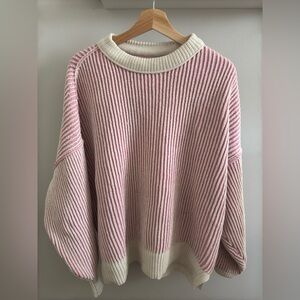 Baby pink:cream oversized aerie knit sweater